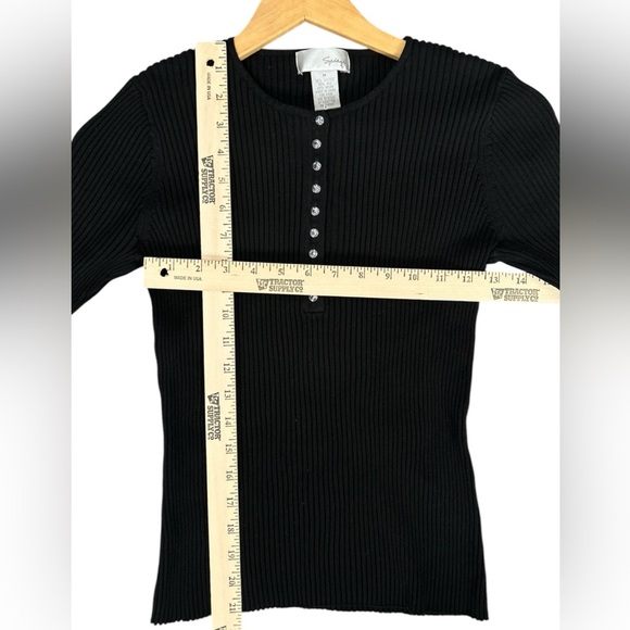 Y2K Womens Retro Spiegel Silk‎ Blend Ribbed Stretchy Henley Top Shirt Rhinestone - Picture 4 of 6